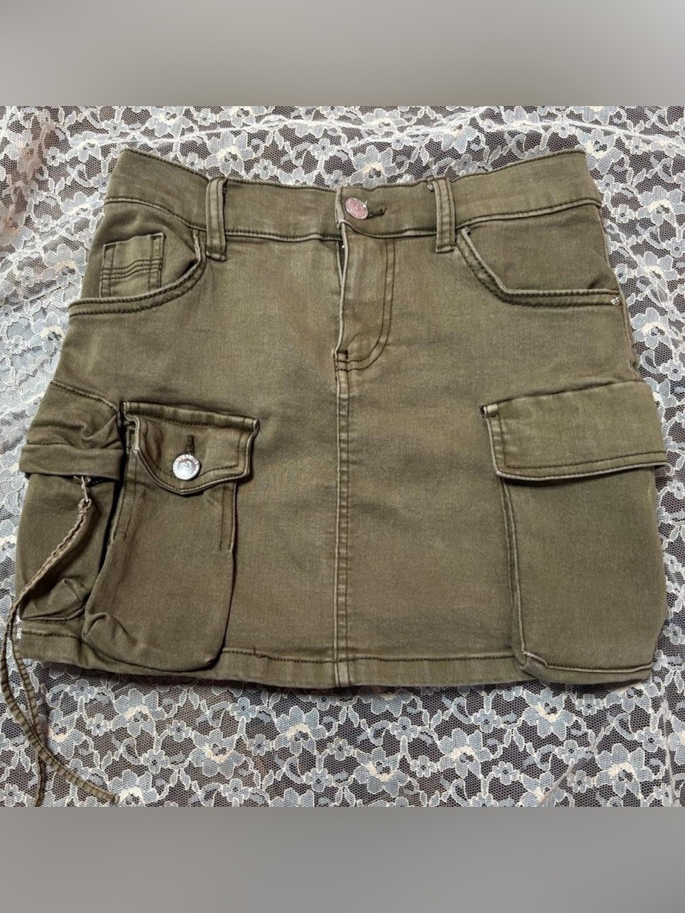 Olive Cargo Mini Skirt - Women